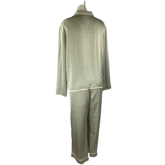 Topshop Women's Green Silk Satin Long Sleeve Button Down Pajama Set Size 8/10 - Picture 2 of 6